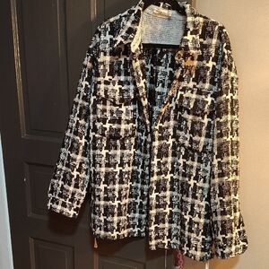 MNML Black & White Tweed-Pattern Pea Coat